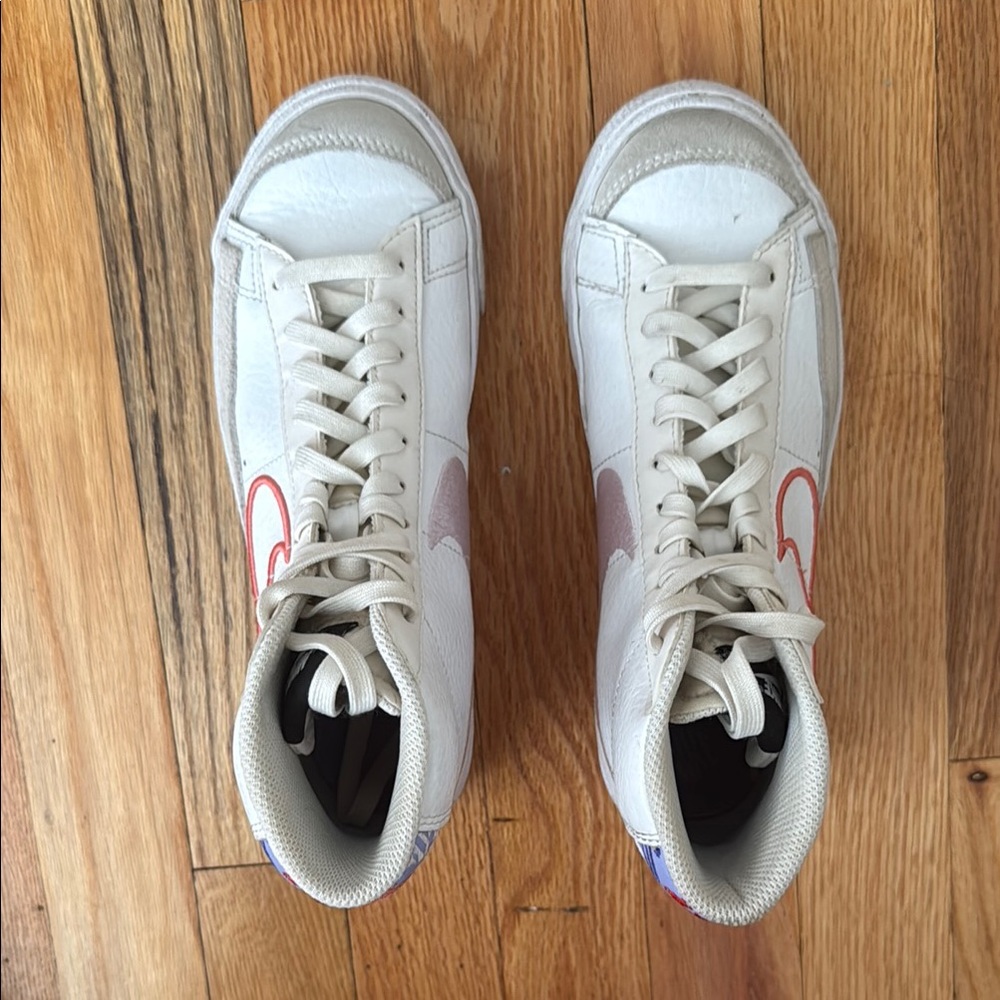 Nike White and Red High-Top Sneakers
